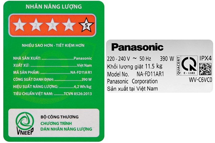 Máy giặt Panasonic Lồng đứng Inverter 11.5 Kg NA-FD11AR1BV